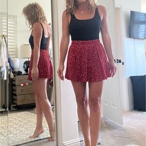 Red polkadot mini skirt